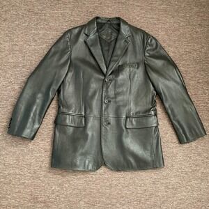 VTG Balenciaga Genuine Leather Blazer Coat Jacket Button Black Size 6 Paris‎
